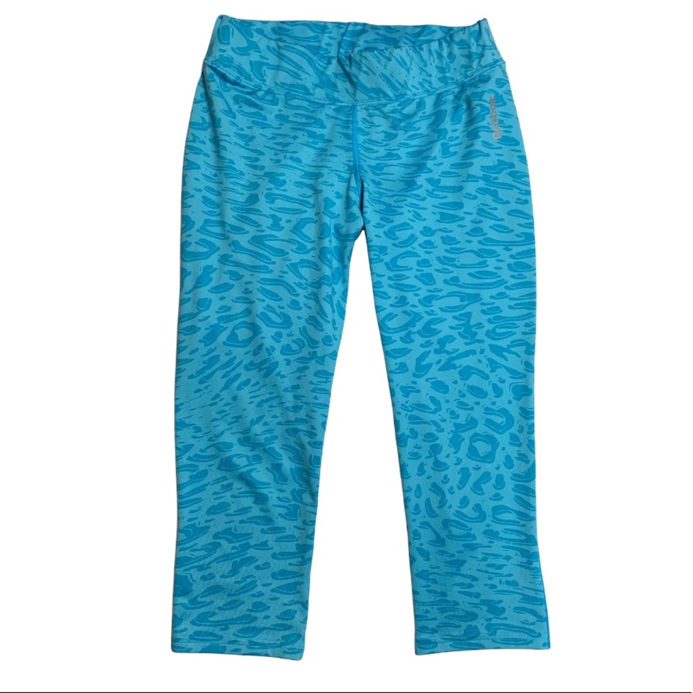 Reebok Leggings Turquoise Blue Patterned Calf Capri Exercise Yoga Running Pants